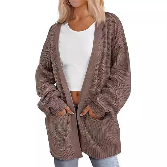 Damen Grobstrick Cardigan mit offenem Schnitt und praktischen Taschen R&B