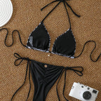 Damen Triangel-Bikini-Set mit modernem ZR&Bra-Muster R&B