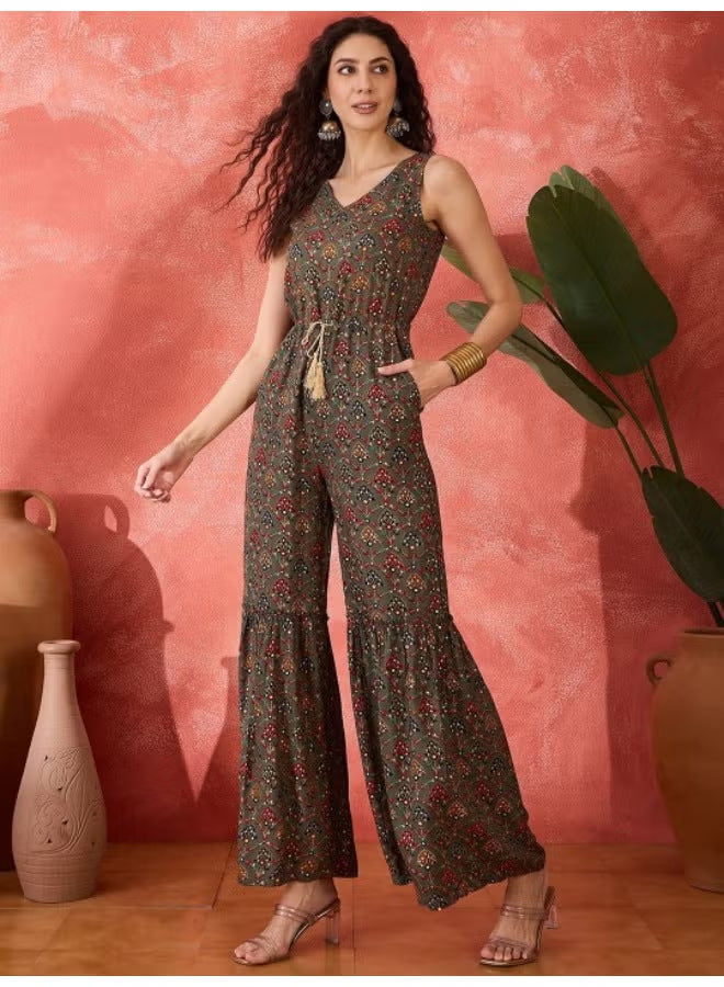 Damen Vintage-inspirierter Jumpsuit mit weitem Bein und Taillierung R&B