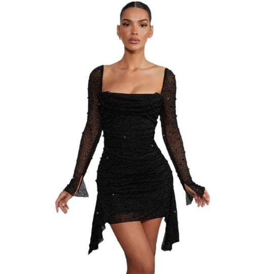 Damen Funktionskleid mit raffinierten Drapierungen und zarter Perlenverzierung R&B
