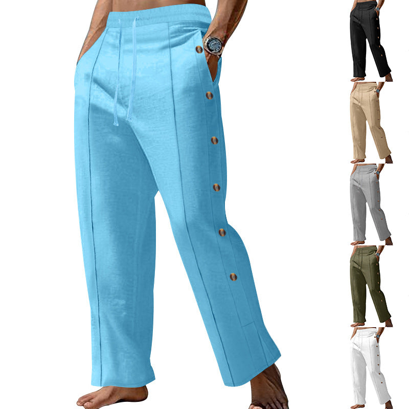 Herren nan maritime Relaxhose mit weitem Bein, elastischem Kordelzugbund und seitlicher Knopfleiste R&B