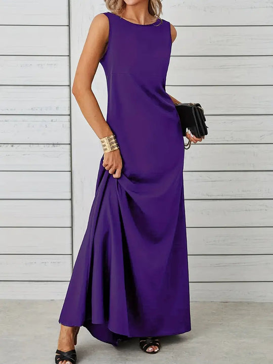 Damen elegantes Maxikleid mit schwingendem Saum und klassischem Schnitt R&B