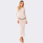 Damen elegantes Strick-Maxikleid mit Schnittdetails und stilvollem Ärmel R&B