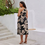 Damen asymmetrisches Strandkleid mit seitlichem Knoten R&B