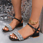 Damen elegante Riemensandalen mit transparentem Obermaterial und glitzernden Perlen R&B