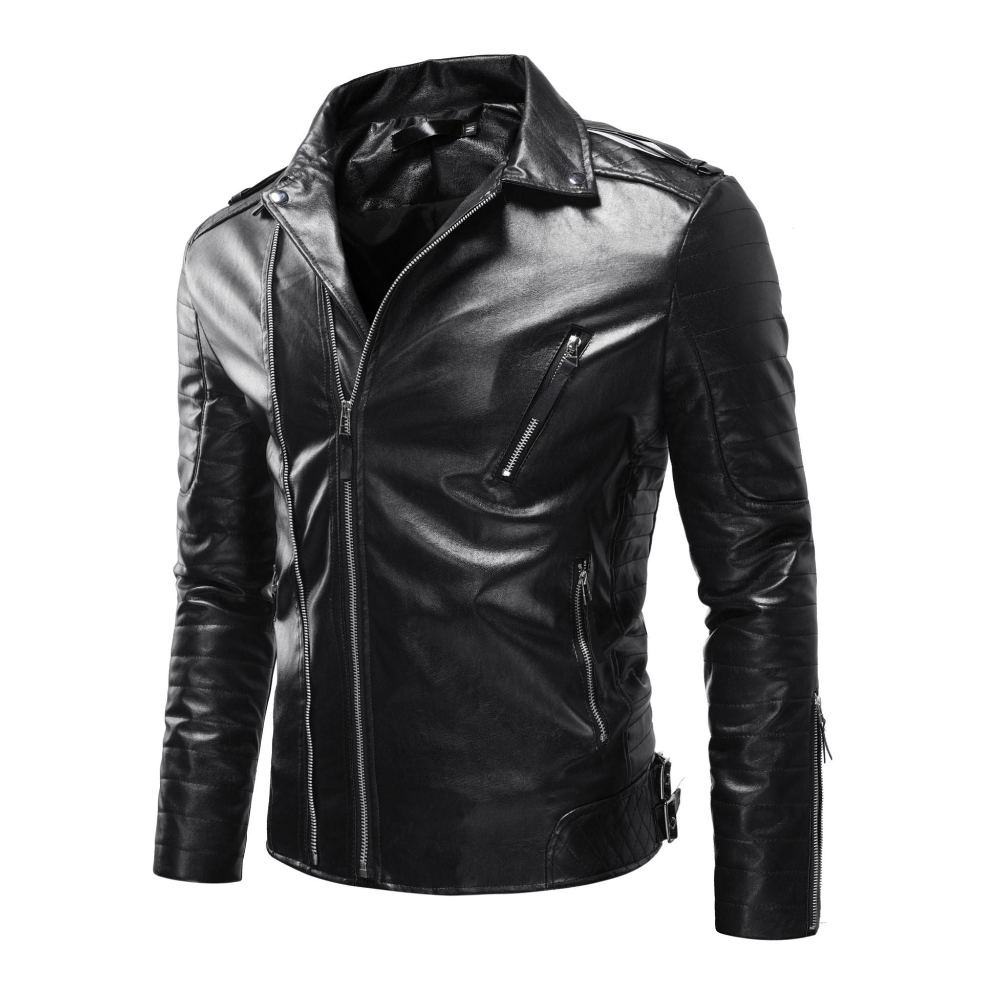 Herren Leder Bikerjacke mit Taschen
