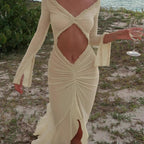 Damen Maxikleid mit raffinierten Rüschen und innovativem Cut-Out-Design R&B