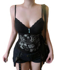 Damen Spitzentop mit floralem Design und dekorativen Knöpfen R&B