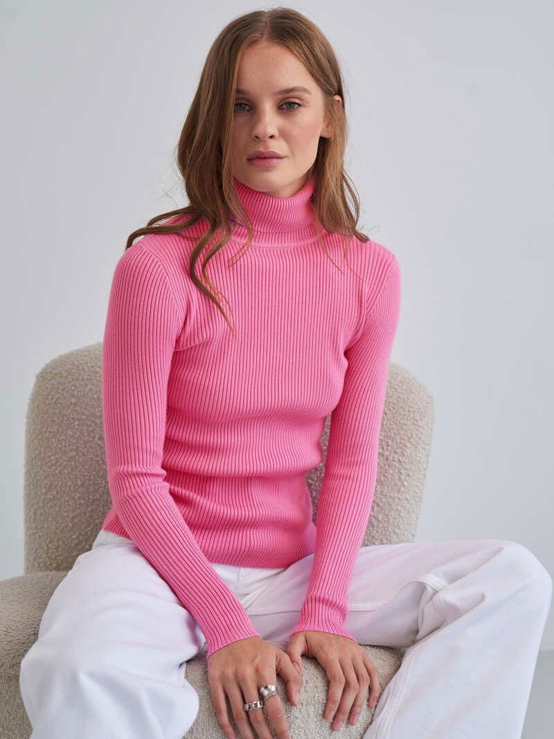 Damen Rollkragenpullover mit geripptem Design und lässigem Schnitt R&B