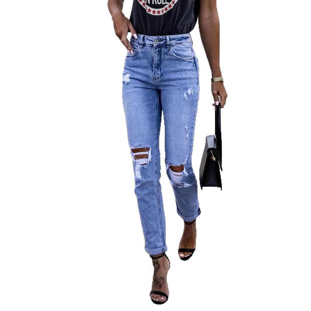 Damen Ripped High-Waist Jeans im modernen Schnitt R&B