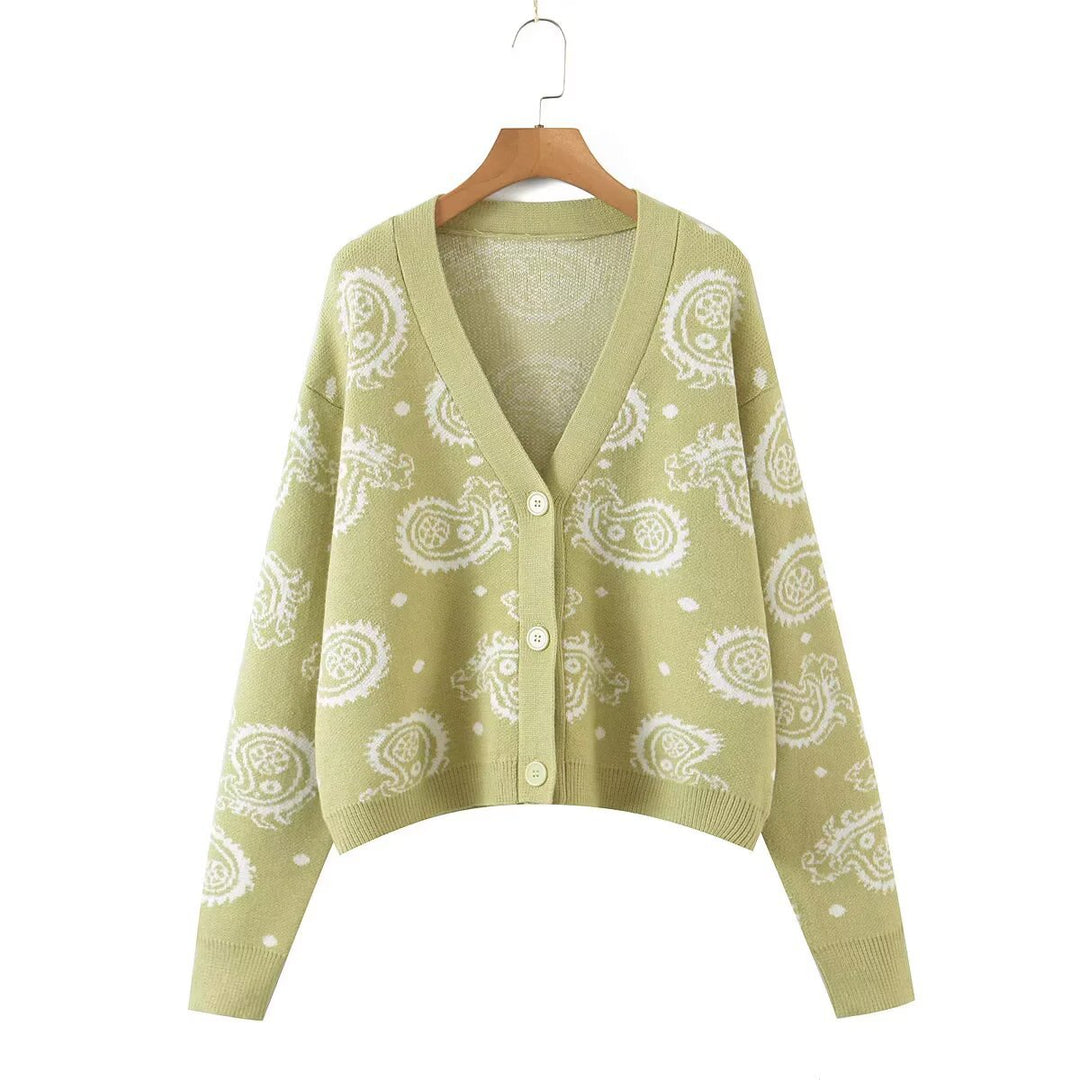 Damen Strickjacke mit V-Ausschnitt und floralen Mustern R&B