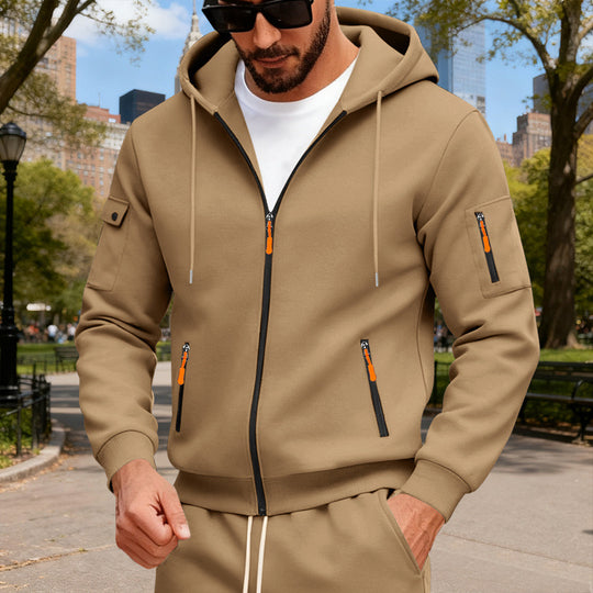 Herren nan Kapuzenjacke mit wasserabweisenden Reißverschlüssen und multifunktionalen Taschen R&B