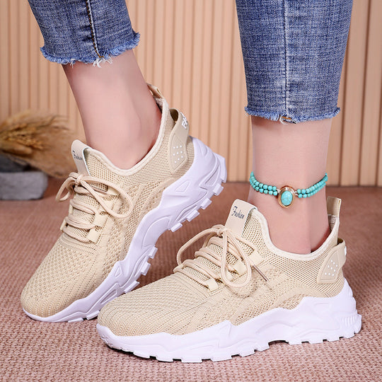 Damen Atmungsaktive Fitness Sneakers mit flexiblem Strickoberteil und rutschfester Sohle R&B