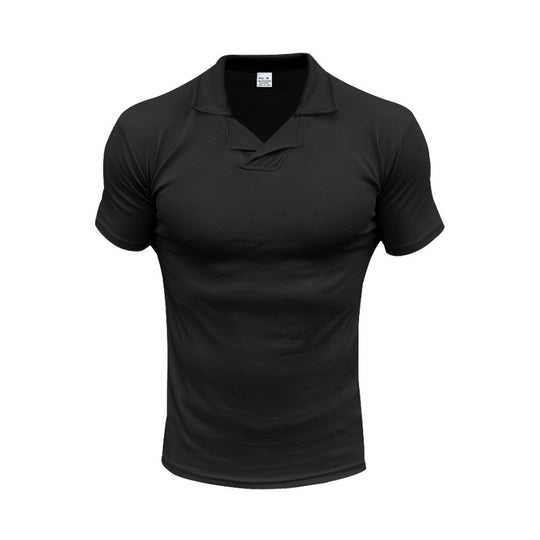 Herren nan schmal geschnittenes Kurzarm-Polo mit offenem Hemdkragen und elastischem Baumwollstretch R&B