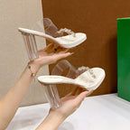Damen transparente Mules mit funkelndem Strass-Riemchen R&B