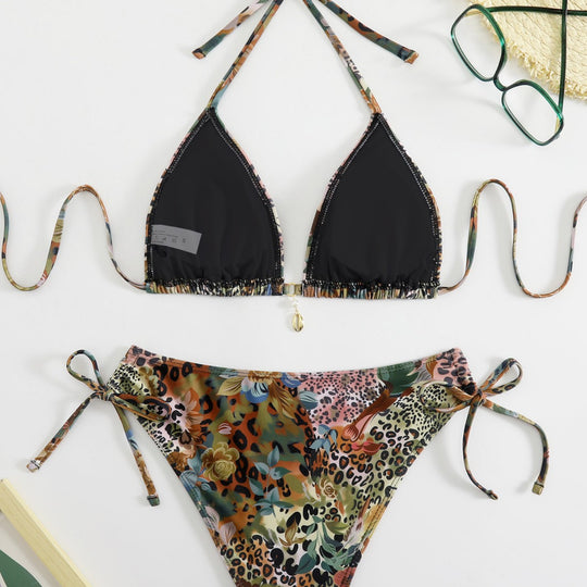 Damen Triangel-Bikini mit floralem und animalischem Design R&B