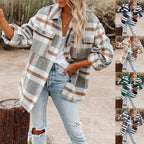 Damen Oversized Hemdjacke mit kariertem Muster und praktischen Taschen R&B