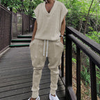 Damen lässiges Freizeit-Outfit mit strukturiertem Oberteil und bequemen Hosen R&B