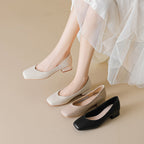 Damen elegante Ballerinas mit quadratischer Kappe und komfortablem Blockabsatz