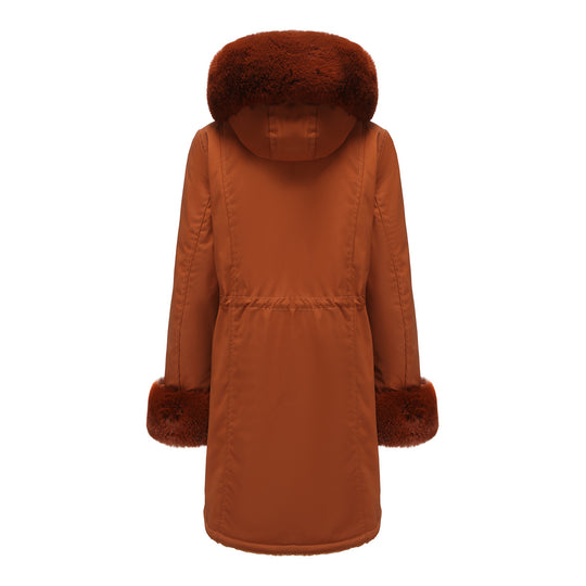 Damen elegante Parkajacke mit luxuriösem Kunstfellbesatz R&B