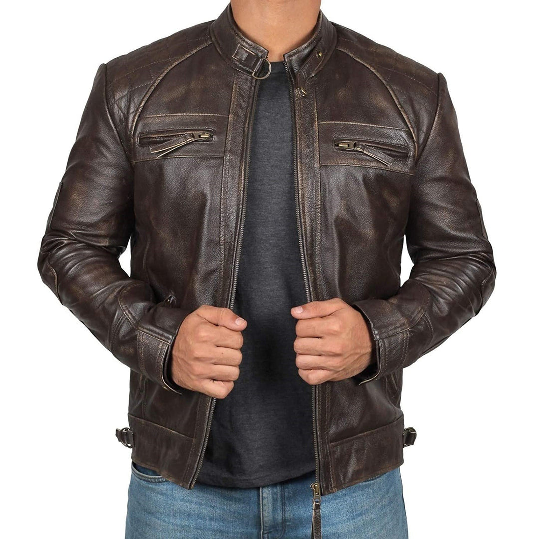 Herren Bikerjacke mit funktionalen Taschen und einzigartiger Steppung R&B
