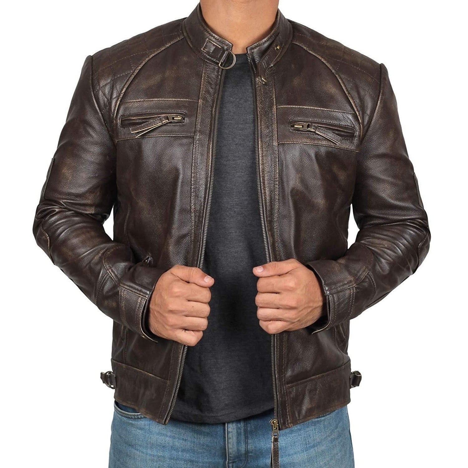 Herren Bikerjacke mit funktionalen Taschen und einzigartiger Steppung R&B