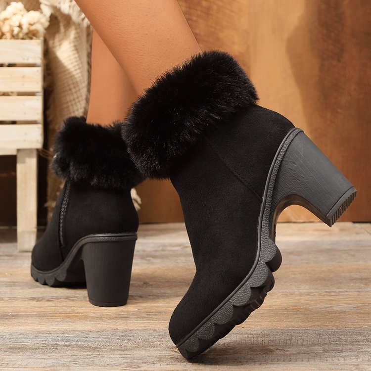 Damen Elegante Stiefeletten mit flauschigem Kragen R&B