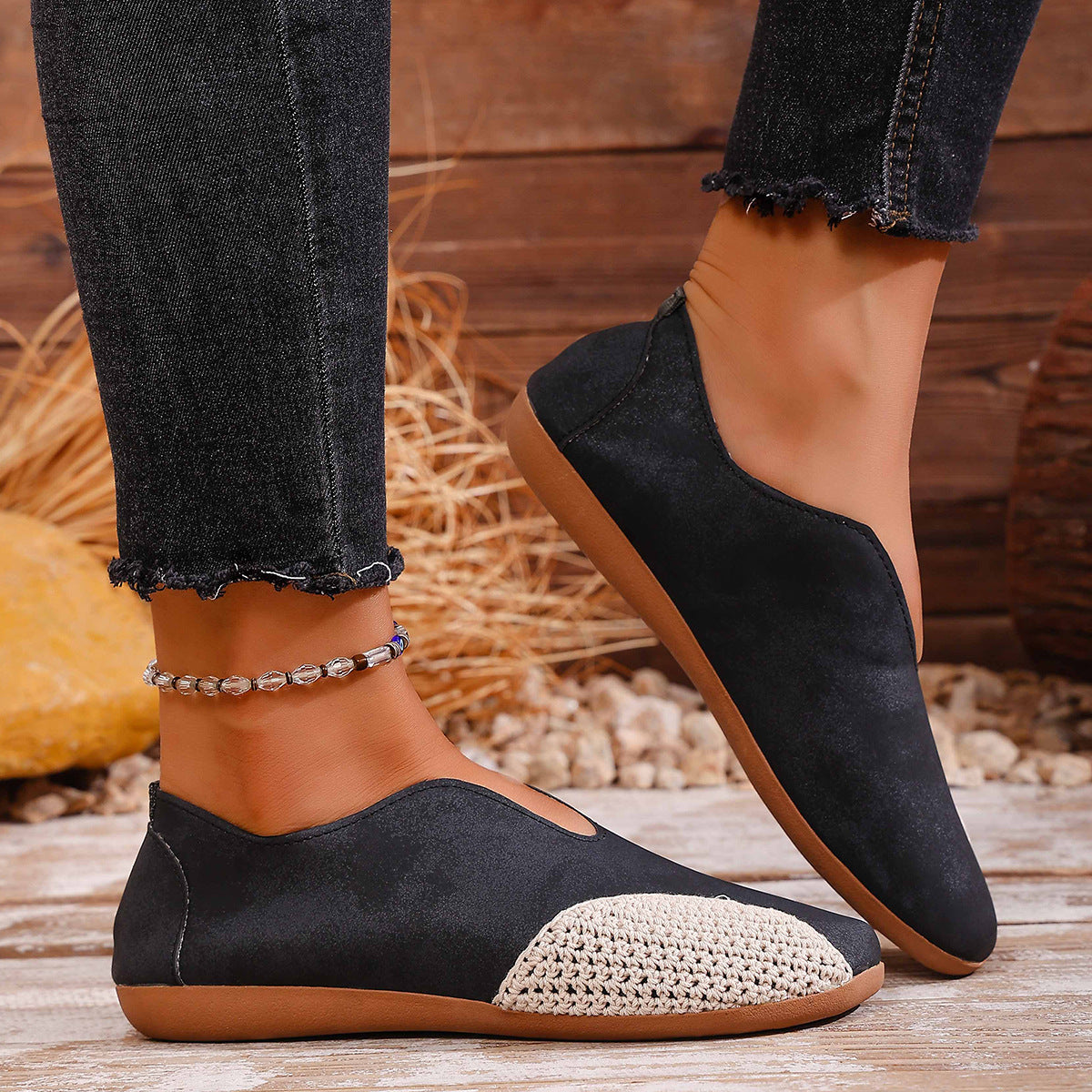 Damen Bequeme Ballerina-Schuhe mit modischem Häkel-Detail