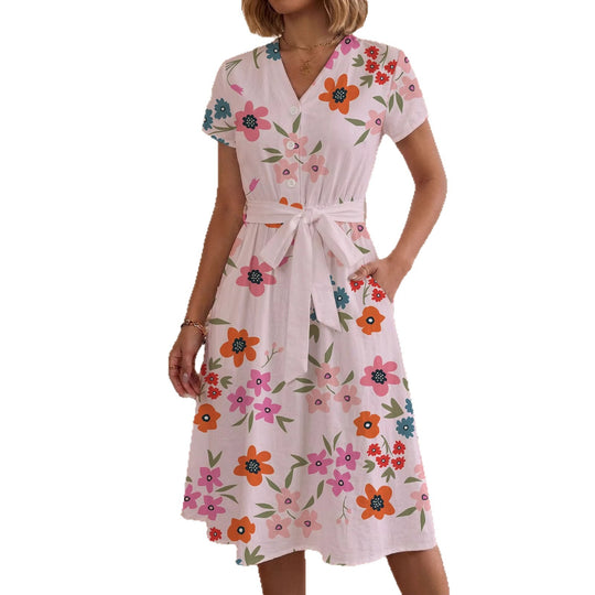 Damen lässiges Maxikleid mit taillierbarem Knoten und dekorativem Karomuster R&B