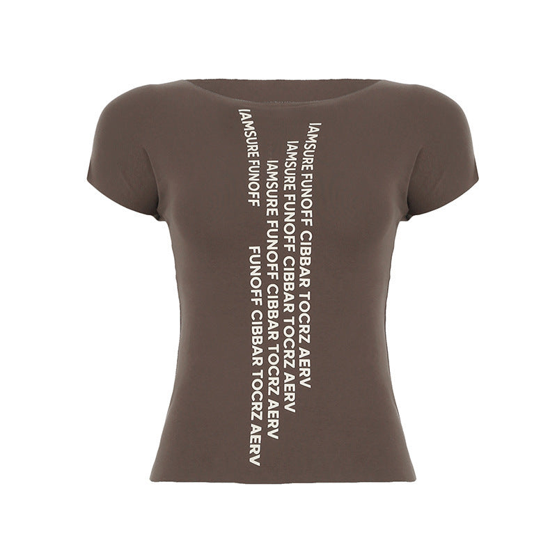 Damen trendiges Kurzarm-Shirt mit auffälligem Schriftzug R&B