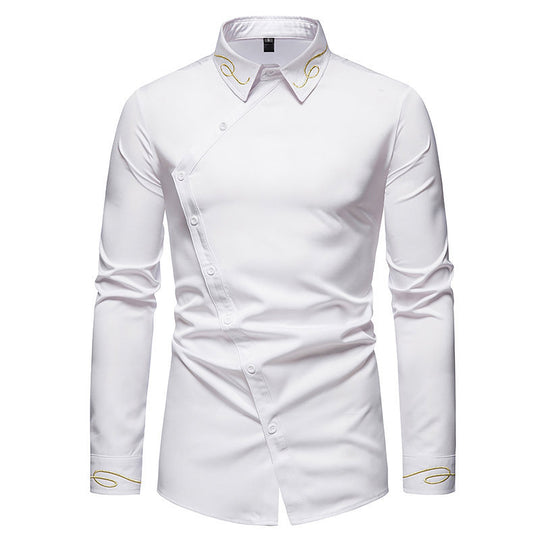 Herren elegantes Langarmhemd mit asymmetrischem Schnitt und luxuriösen Details R&B