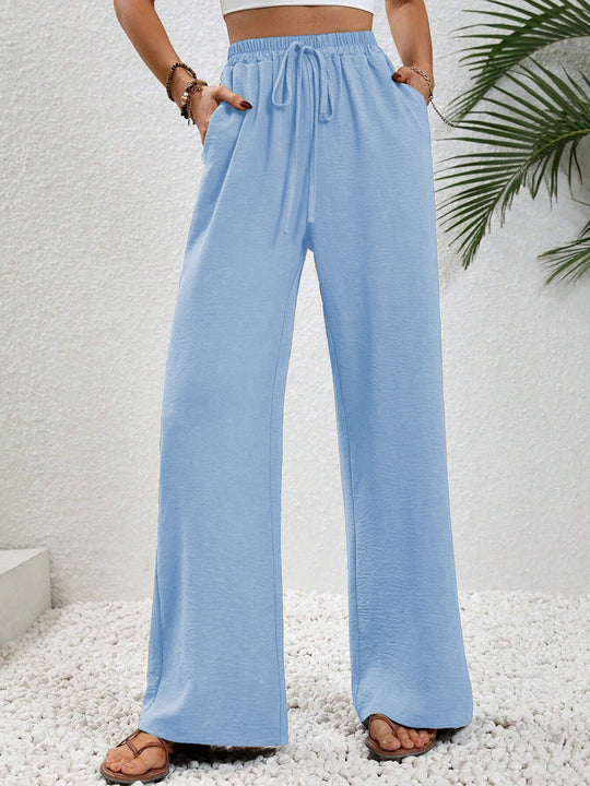 Damen Lässige, Breite Freizeithose mit Elastischem Bund und Seitlichen Taschen R&B