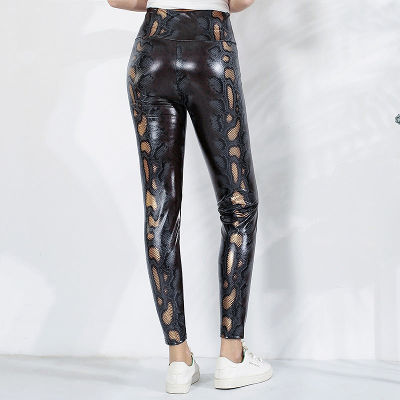 Damen Leggings im edlen Schlangenmuster mit hohem Bund R&B