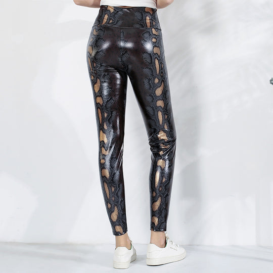 Damen Leggings im edlen Schlangenmuster mit hohem Bund R&B