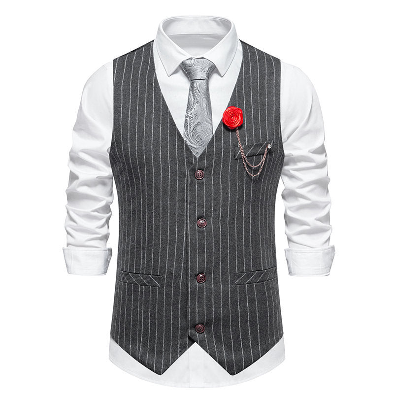 Herren elegante Anzugweste mit feinem Nadelstreifen und praktischen Taschen R&B