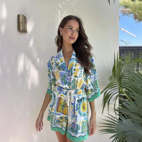 Damen Strandkleid mit buntem Muster R&B