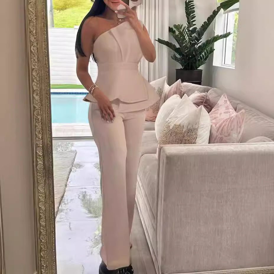 Damen Modischer Jumpsuit mit schickem Tailleneffekt und gerafftem Oberteil R&B
