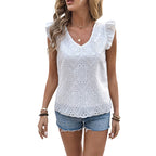 Damen Blusenshirt mit voluminösen Rüschenärmeln und besticktem Design R&B