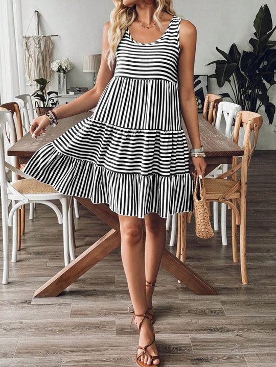 Damen Sommerliches Streifenkleid mit voluminösem Rüschensaum R&B