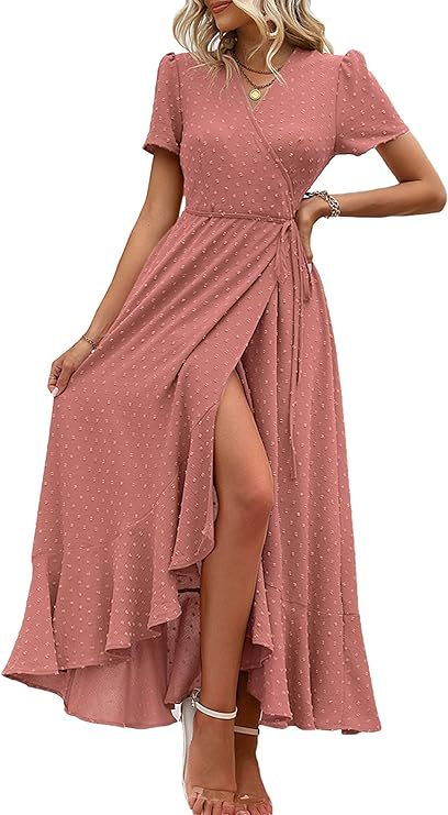 Damen Wickelmaxikleid mit eleganter Raffung und asymmetrischem Saum R&B