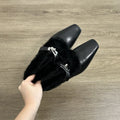 Damen elegante Ballerina-Schuhe mit Kuschelfell-Besatz und schickem Riemen