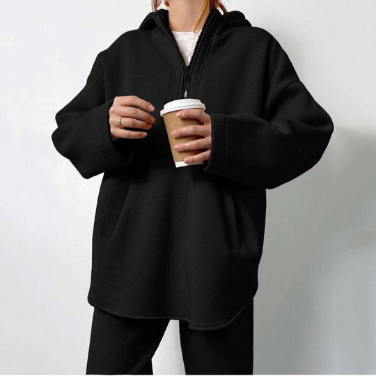 Damen lässiger Hoodie mit hochwertigem Reißverschluss und elastichem Bund R&B