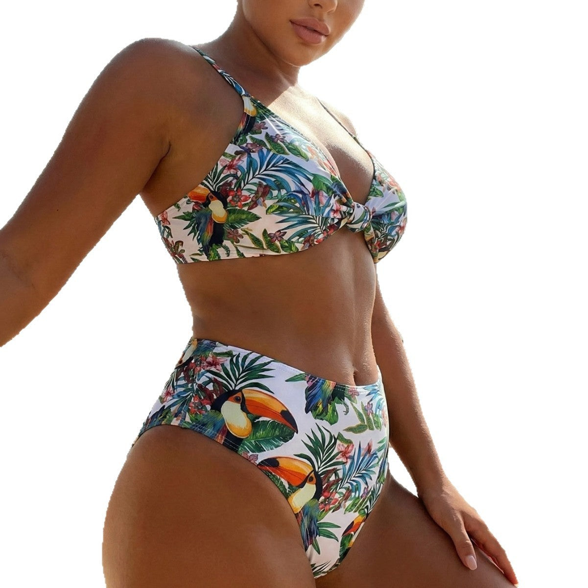 Damen Hochgeschnittener Bikini mit tropischem Print