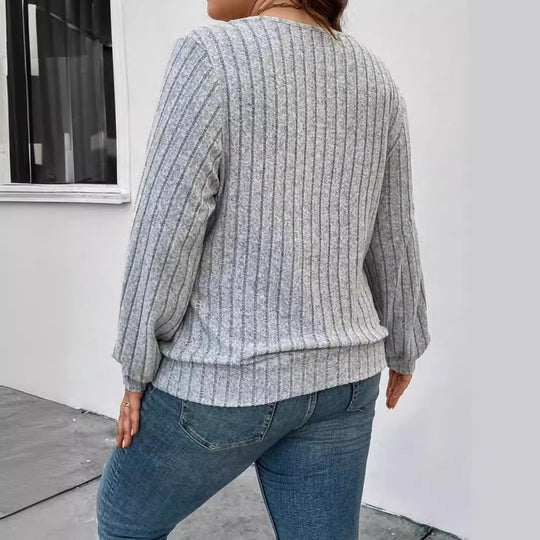 Damen lässige Strickjacke mit tiefem V-Ausschnitt und lockeren Ärmeln R&B