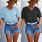 Damen ViskosR&Bluse mit modernem V-Ausschnitt und voluminösen Puffärmeln R&B