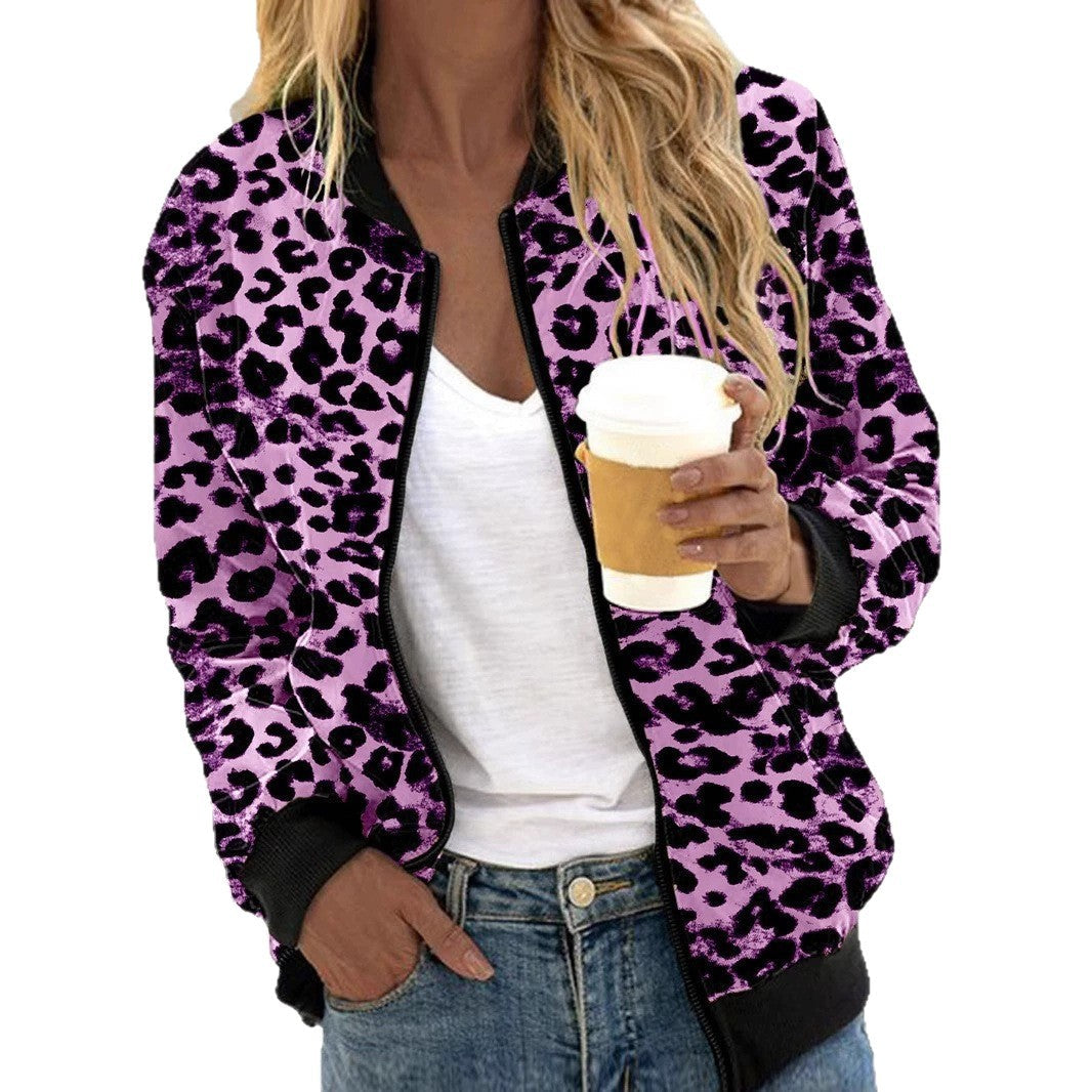 Damen sportliche Leopardenmuster Bomberjacke R&B