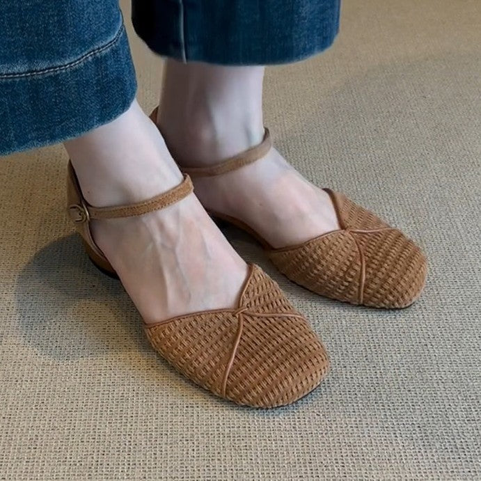 Damen Slingback-Ballerinas mit geflochtenem Obermaterial und modischem Riemen