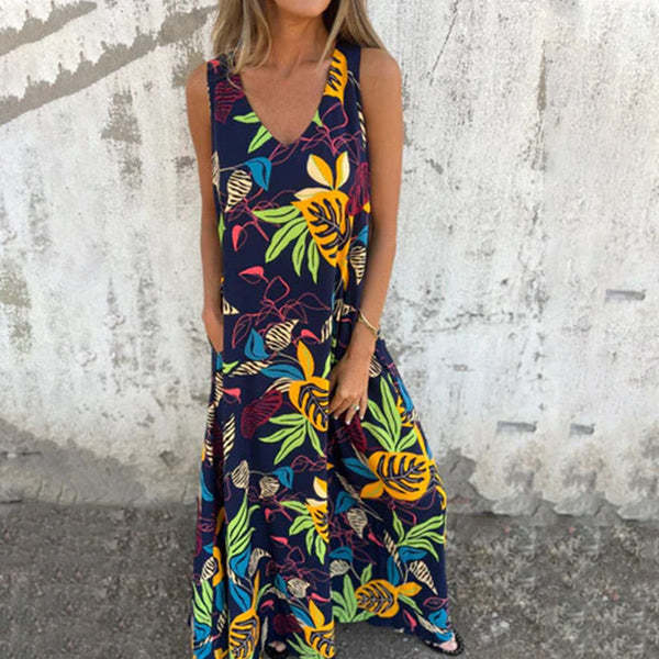 Damen luftiges Maxikleid mit floralem Muster und praktischen Taschen R&B
