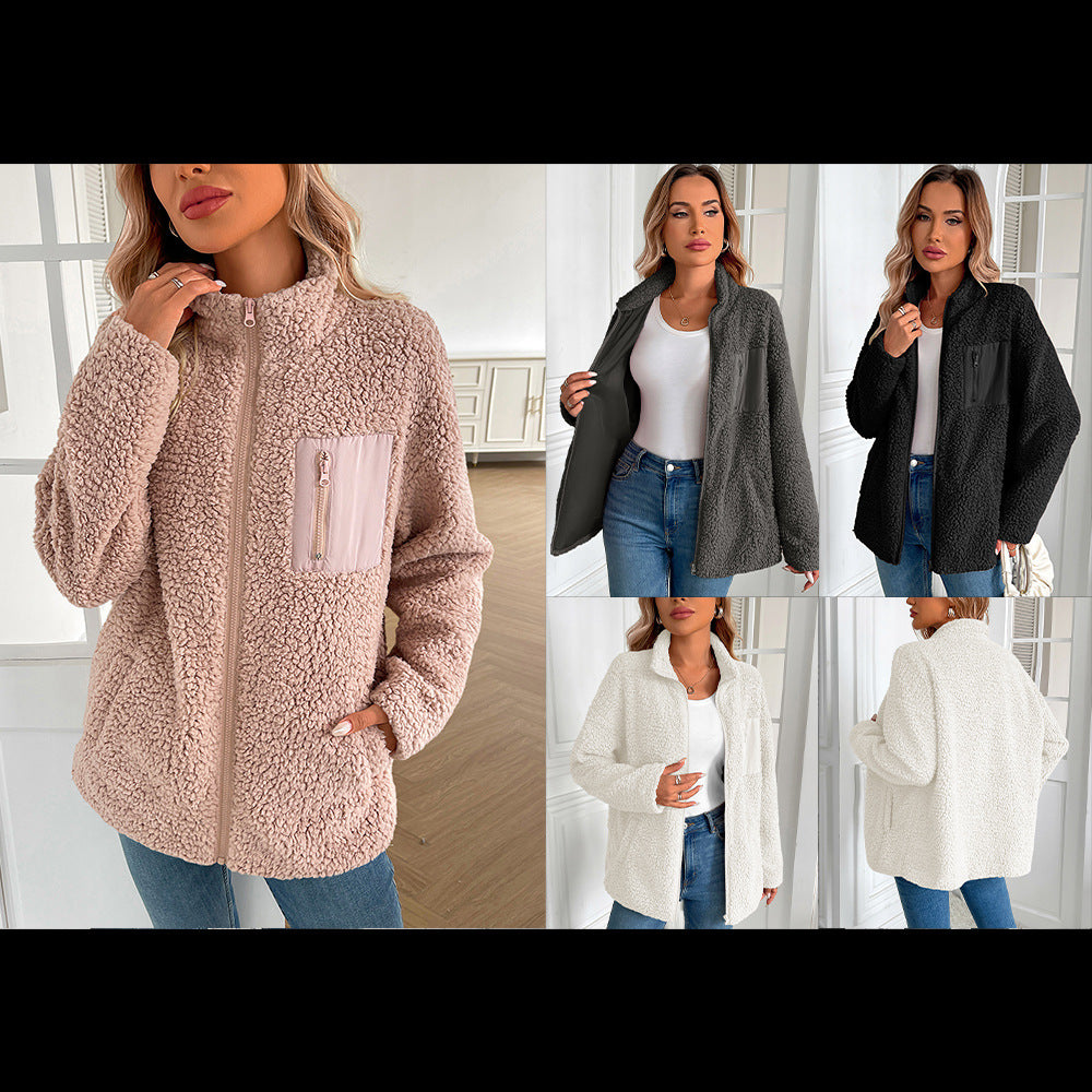 Damen kuschelige Fleecejacke mit hohen Kragen und praktischen Taschen R&B