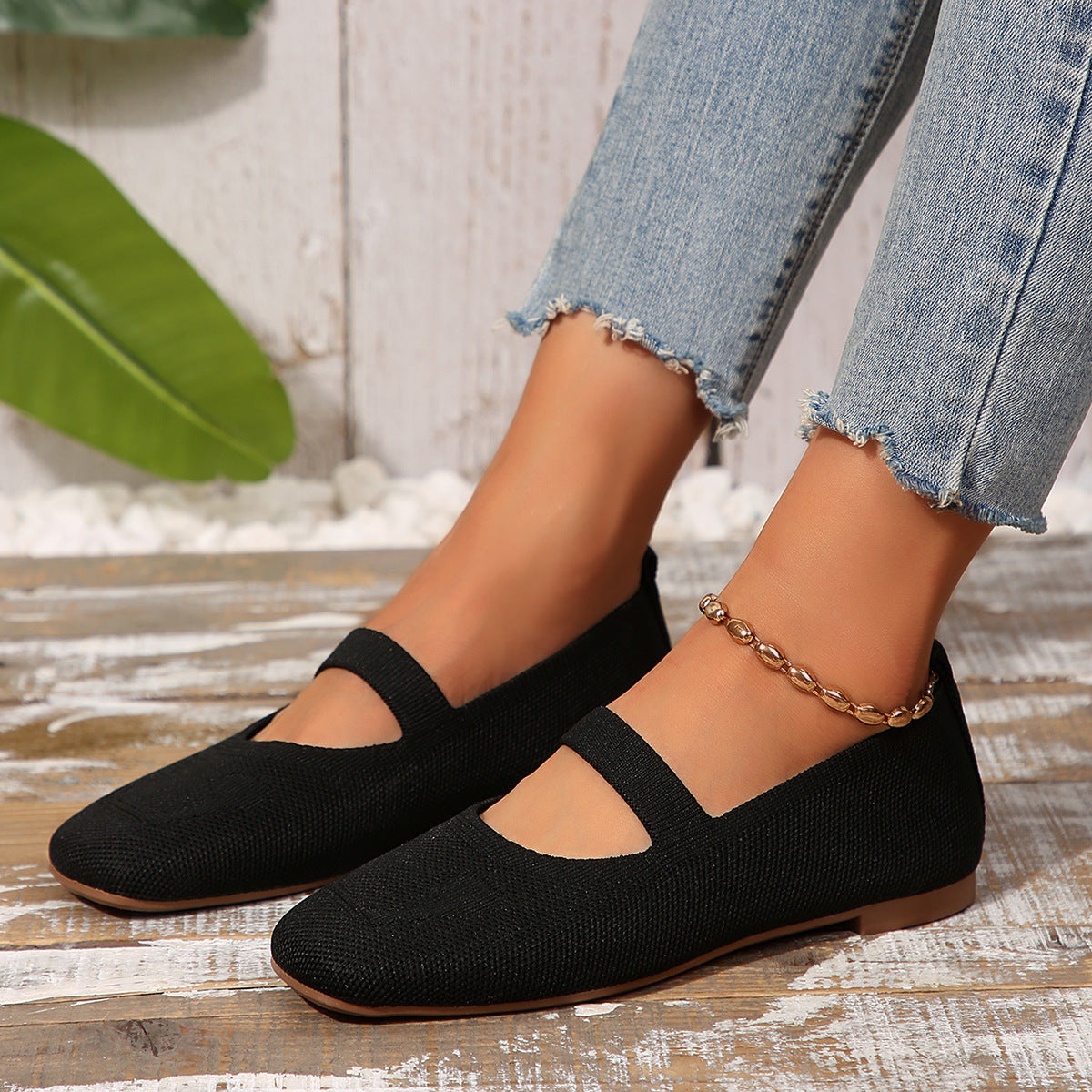 Damen atmungsaktive Ballerinas mit flexiblem Gummi-Obermaterial und verstellbarem Riemen R&B